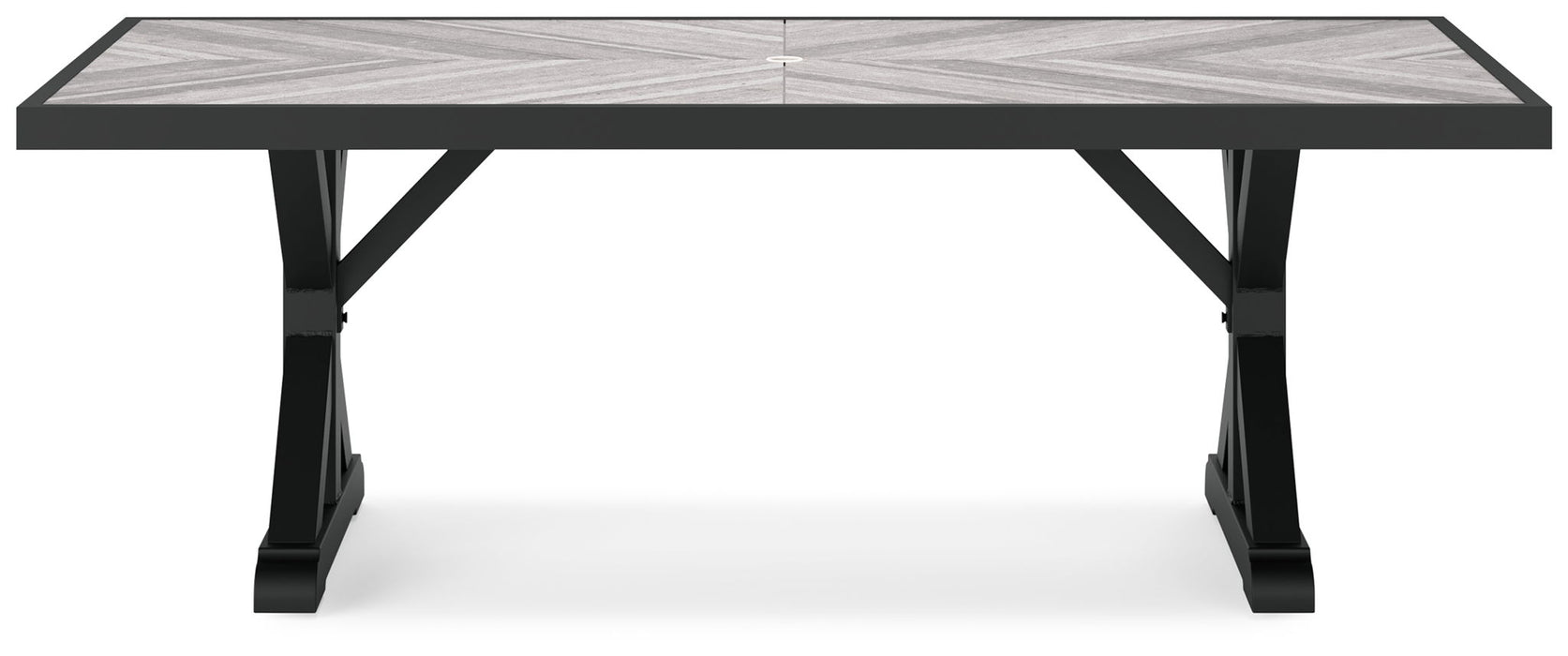 Beachcroft - Rectangular Dining Table With Umbrella Option - Black / Light Gray
