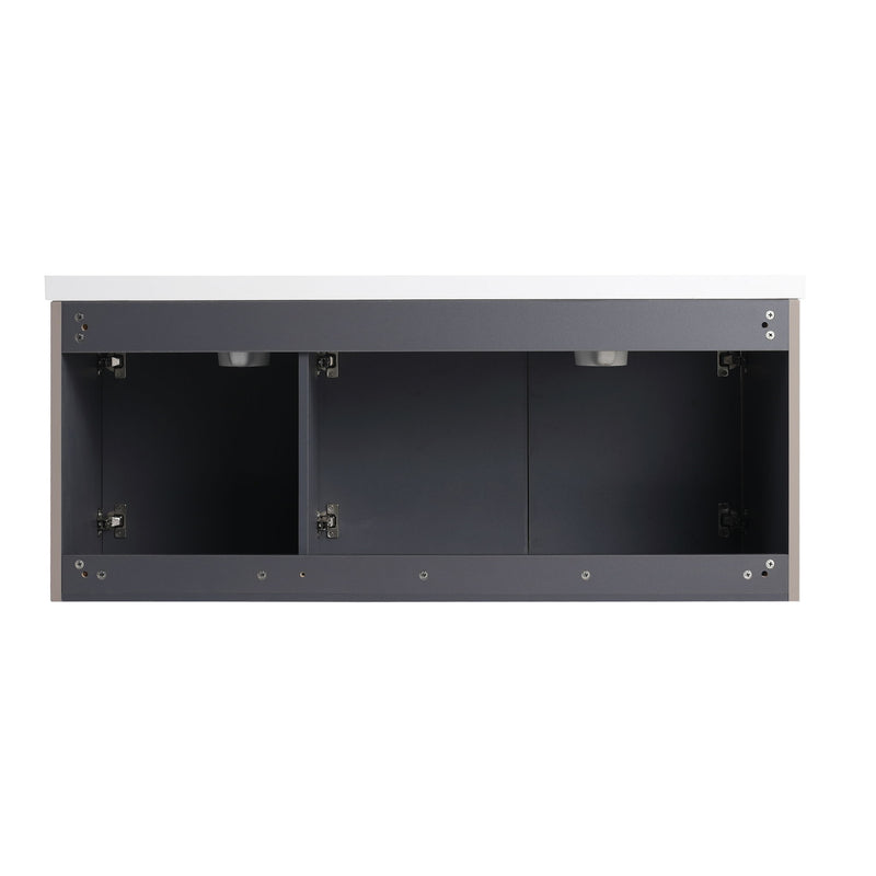 Contemporary Wall Mounted Bathroom Vanity With Resin Double Sink