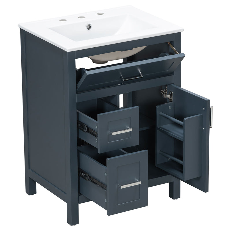 Modern Bathroom Vanity With Sink, Flip Drawer & 2 Drawers, Soft Close Hinges, Adjustable Shelf