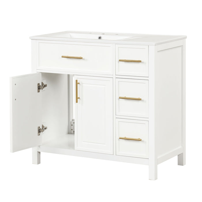 Modern Bathroom Vanity With Sink Top, 2 Doors And 3 Drawers