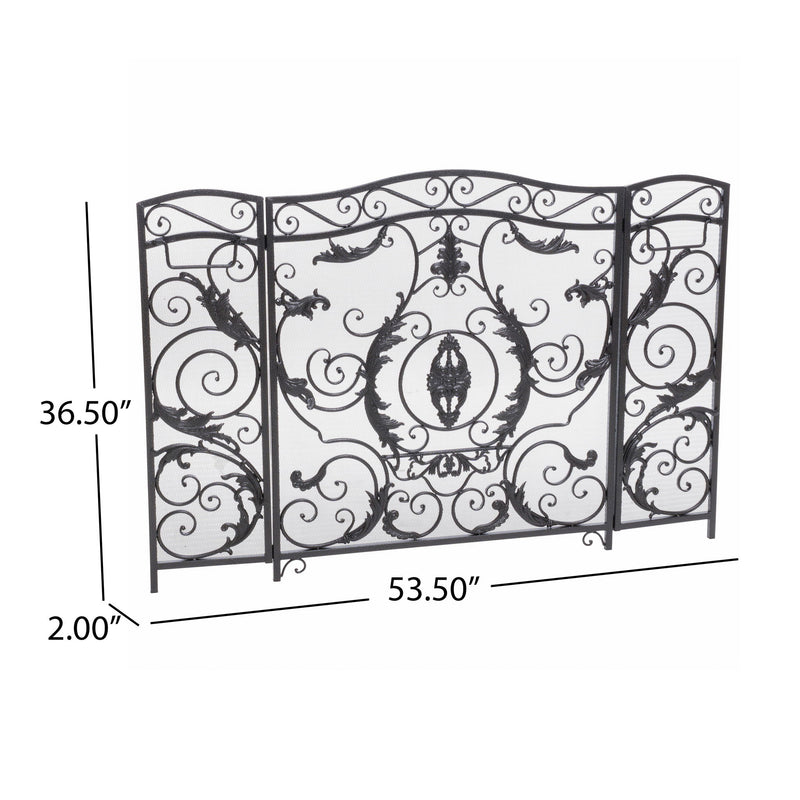 Mariella - Traditional Floral Iron Fireplace Screen With Ornate Design
