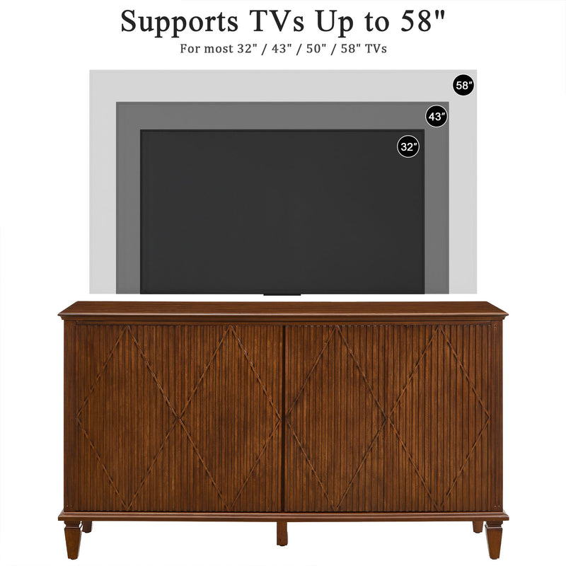 TV Stand With Carved Geometric Doors, Storage Cabinet For Living Room - Walnut
