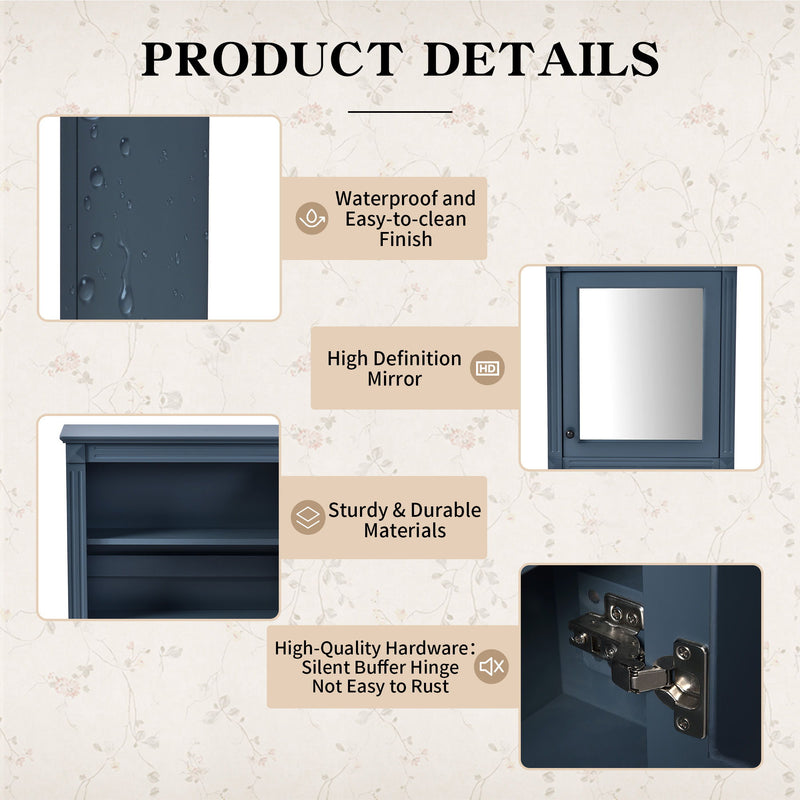 Wall Mounted Bathroom Storage Cabinet With Mirror, Medicine Cabinet With Height Adjustable Shelf