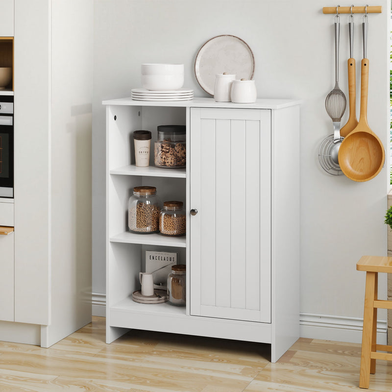 Classic Freestanding Bathroom And Kitchen Storage Cabinet With Adjustable Shelves - White