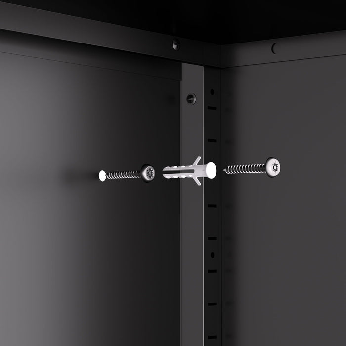 Heavy Duty Storage Cabinet With Lock, 2 Door File Cabinet With 2 Adjustable Shelves - Black