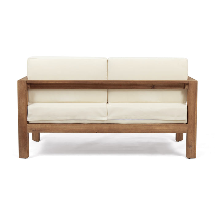 2 Piece Patio Set With Open-Back Loveseat And Coffee Table - Beige / Brown