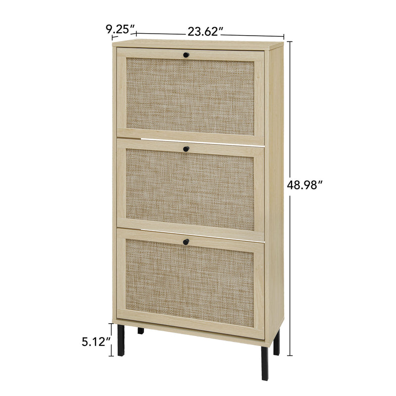 Modern Rattan 3 Door Shoe Rack Cabinet For Entryway