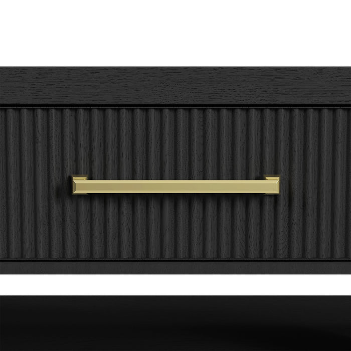 Ridgemont Coffee Table with Casters/Push Through Drawer in Black with Grain