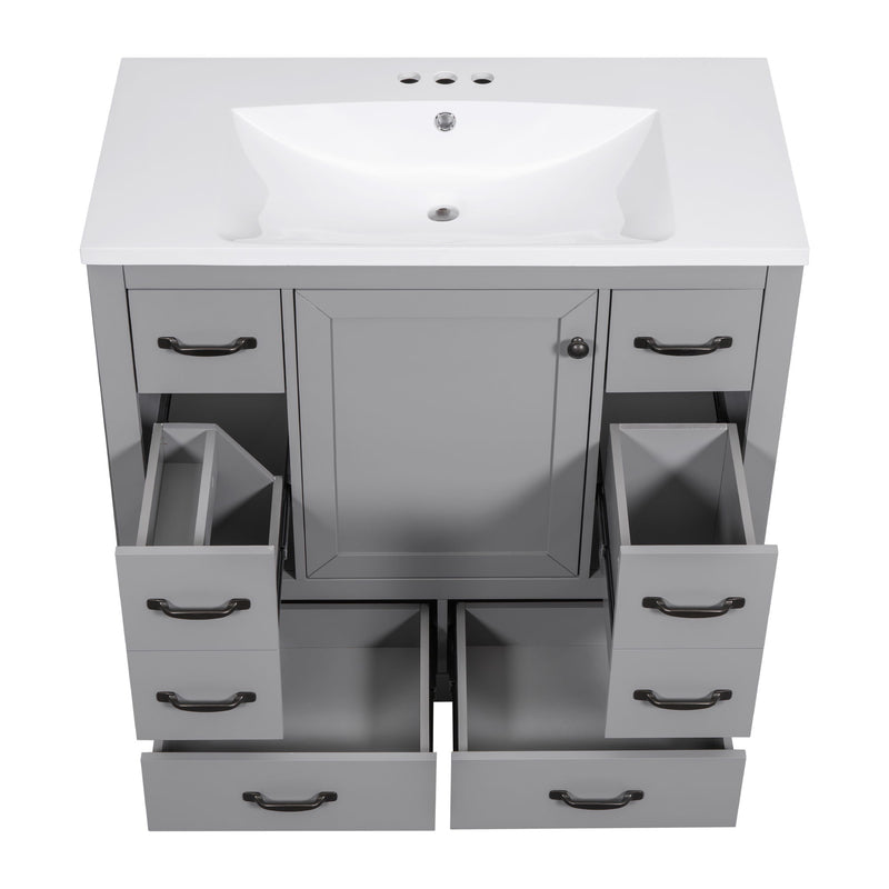 Modern Bathroom Vanity With Sink, 6 Drawers, Adjustable Shelf