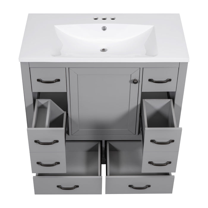 Modern Bathroom Vanity With Sink, 6 Drawers, Adjustable Shelf