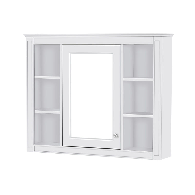 Wall Mounted Medicine Cabinet With Mirror, Storage Cabinet Featuring 6 Open Shelves And Adjustable Interior