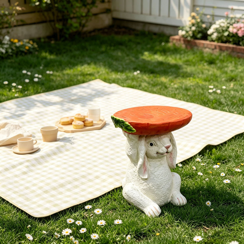 13.39" H X 11.61" W Bunny Side Table With Carrot Top, Cute Rabbit Plant Stand For Indoor & Outdoor Garden Decor