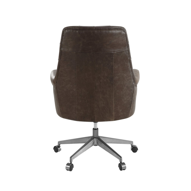 Dasan Dark Brown Top Grain Leather & Iron Swivel Office Chair