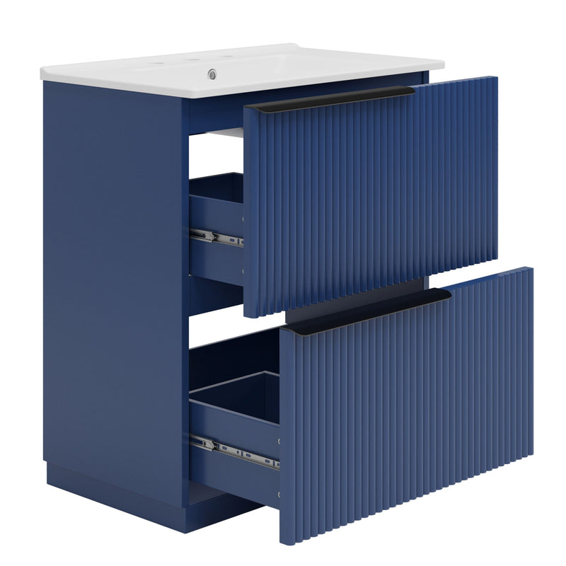 Fluted Bathroom Vanity With Ceramic Sink, Freestanding Cabinet
