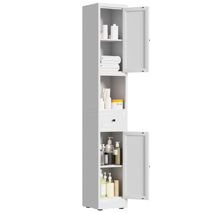 Tall Narrow Bathroom Cabinet With 5-Tier Storage, Adjustable Shelves, Freestanding - White