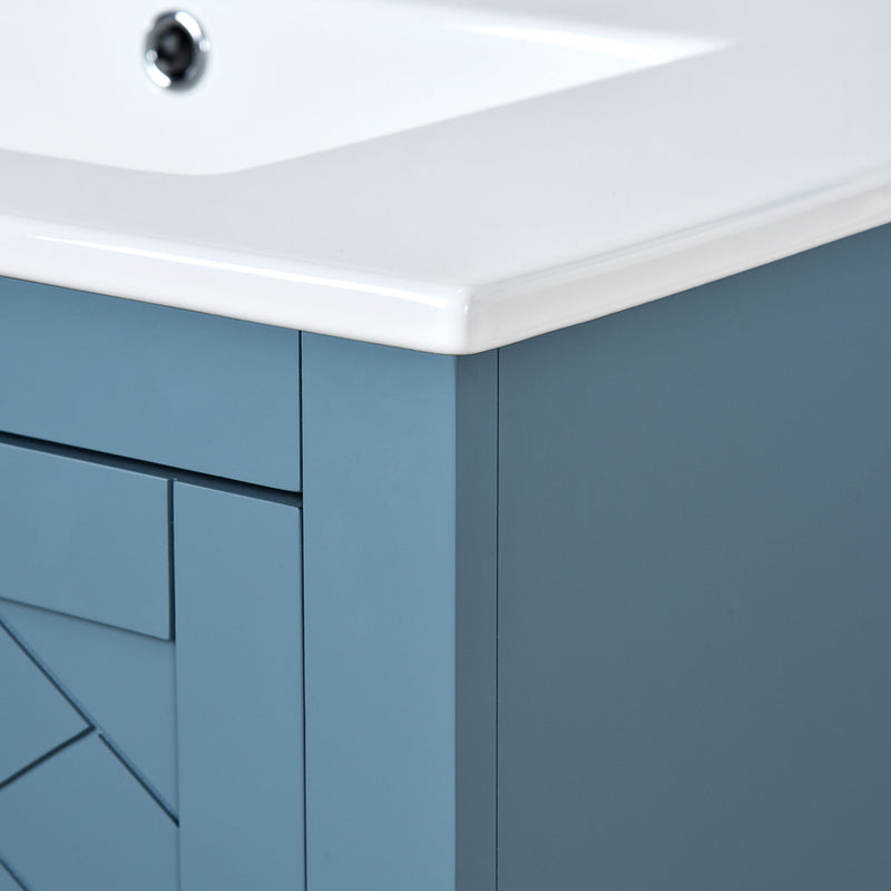 Ceramic Sink Combo, Freestanding Vanity Set With 3 Drawers & Soft Closing Doors