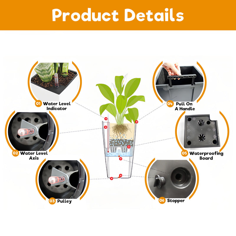 Tall Planters Set With Water Level Monitor And Auto Watering