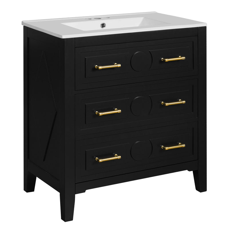 Retro Bathroom Vanity With Sink Combo, Free Standing Single Set With 3 Drawers