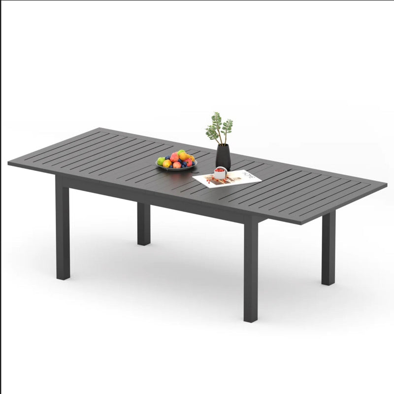 Extendable Outdoor Dining Table, All Weather, Slatted Top, Rust Proof - Gray