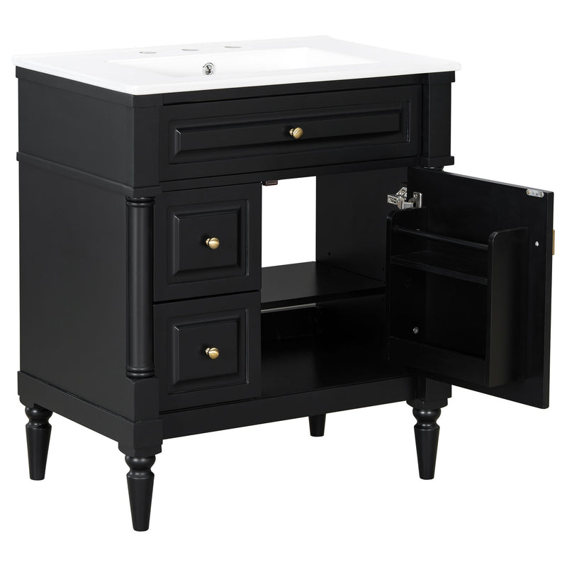 Modern Bathroom Vanity With Sink, Freestanding Cabinet With Flip Drawer & Adjustable Shelf