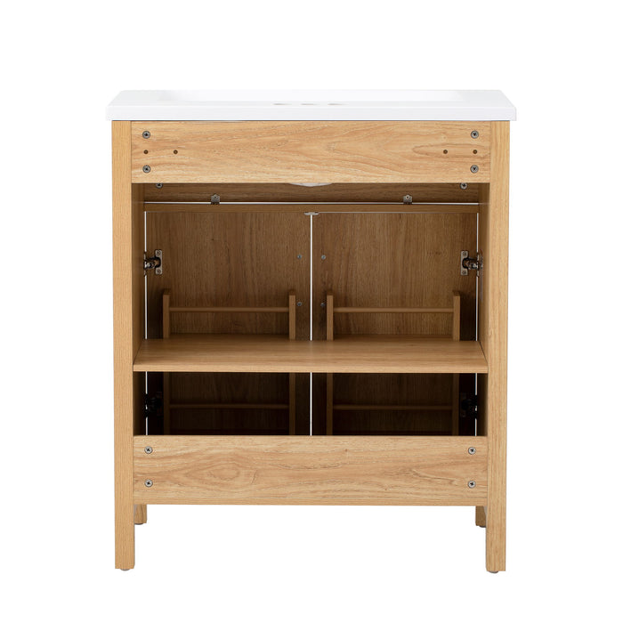 Bathroom Vanity With Sink, Adjustable Shelf & Door Organizers - Walnut