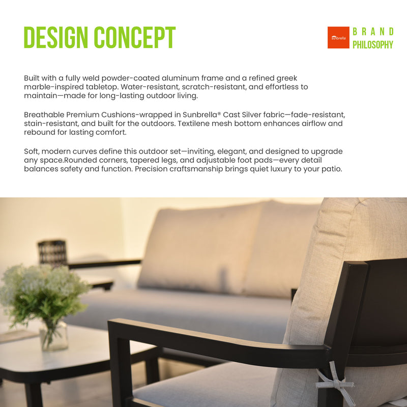 Outdoor Patio Furniture, Chat Set, Sunbrella Cushions And Side Table