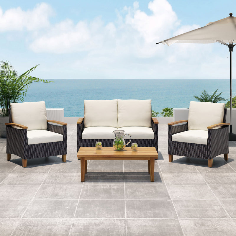 Isla - Transitional Chat Set With Water Resistant Cushions - Teak