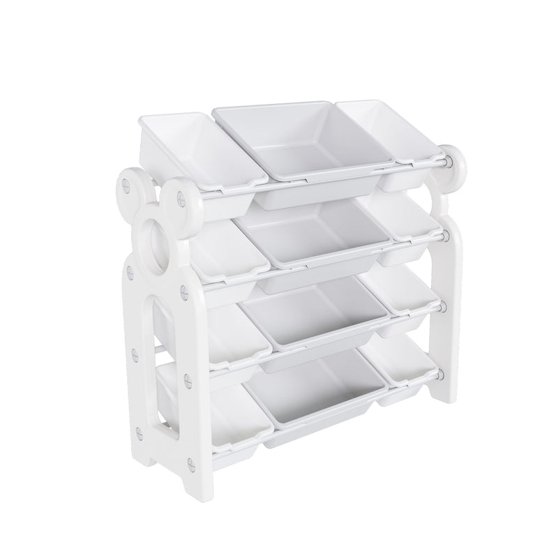 Multi Functional Kids Toy Storage Organizer Cabinet With Hdpe Shelf And 12 Bins - Gray / Ivory