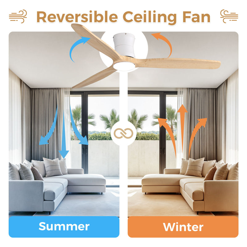 52" Ceiling Fan With Light, Dimmable DC Reversible Motor, 3 Blades