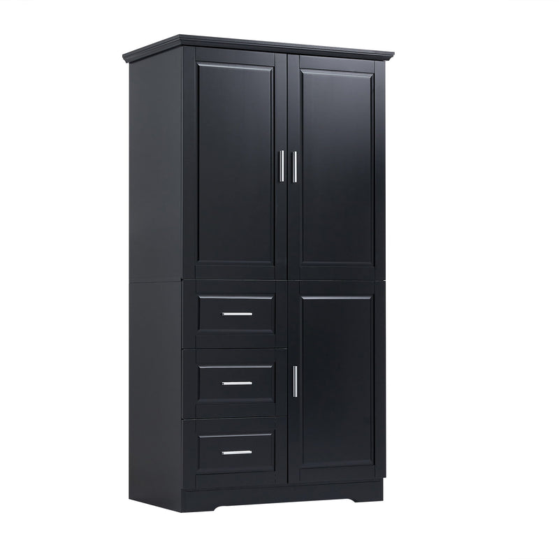 Tall Wide Storage Cabinet With Doors, 3 Drawers