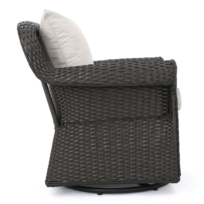 Amaya - Outdoor Swivel Rocker Chair With Water Resistant Cushions - Brown / Beige