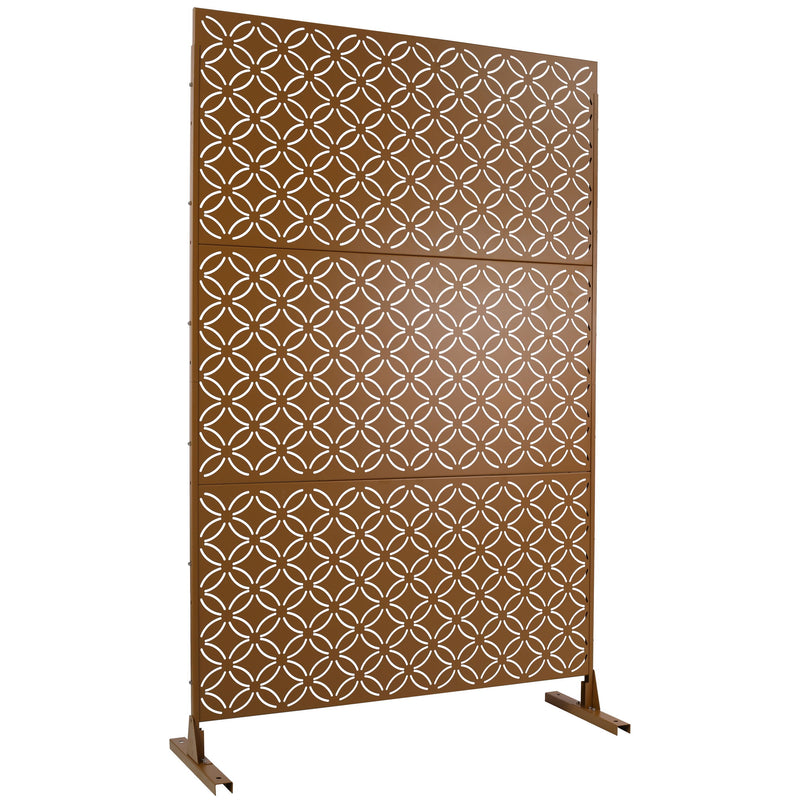 Freestanding Decorative Privacy Screen For Deck Balcony Patio, Metal Privacy - Brown