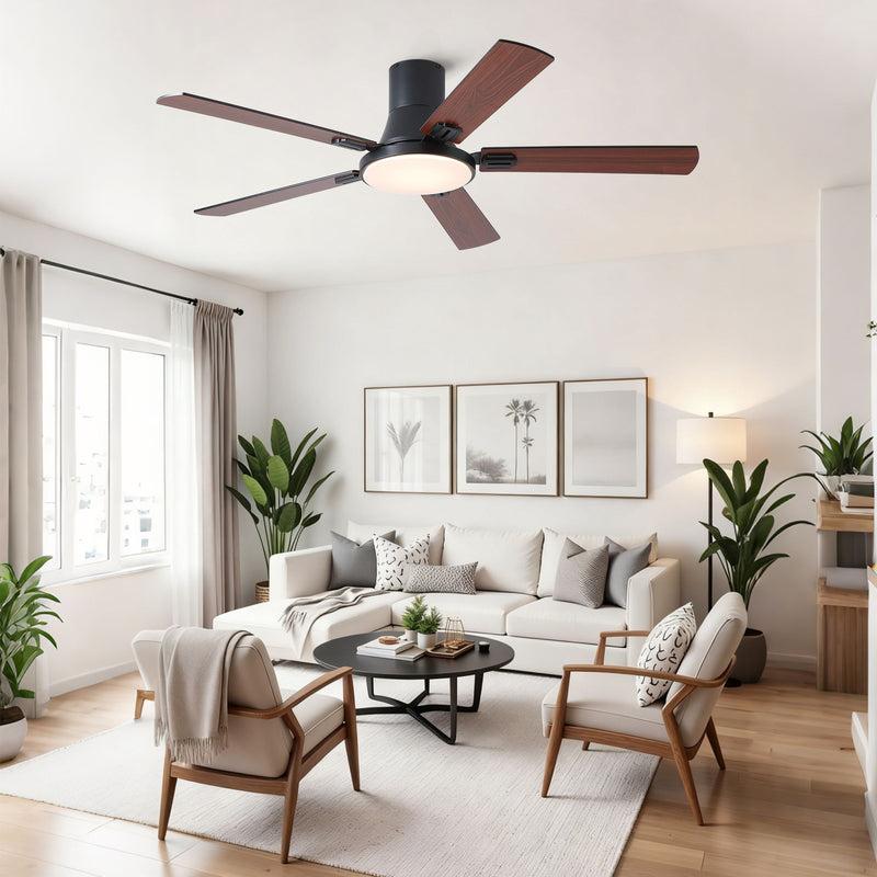 Flush Mount Ceiling Fans With LED Light And Remote Control, 5 Blades
