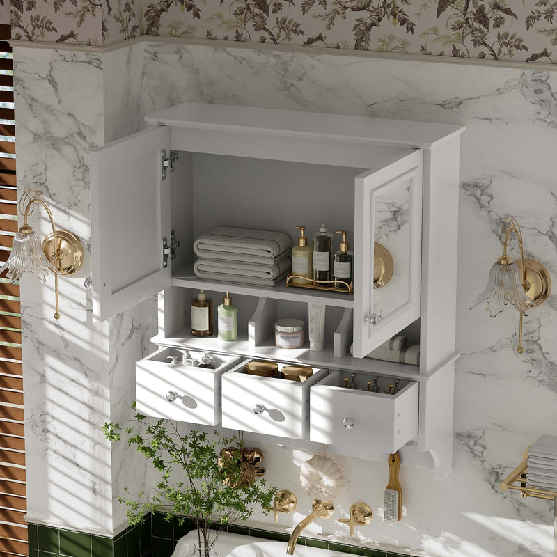Modern Bathroom Mirror Cabinet With Drawers, Organizer Hooks, And High-Definition Mirrors