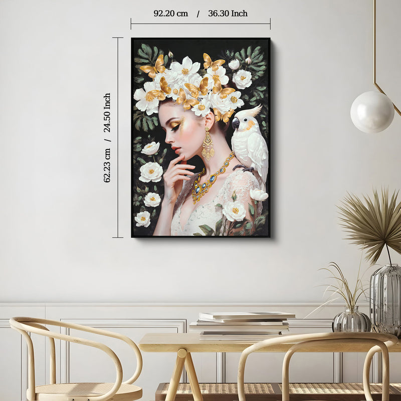 Beauty Posters Beauty Lady Wall Art And Floral Canvas Artwork For Living Room - Ivory / Gold