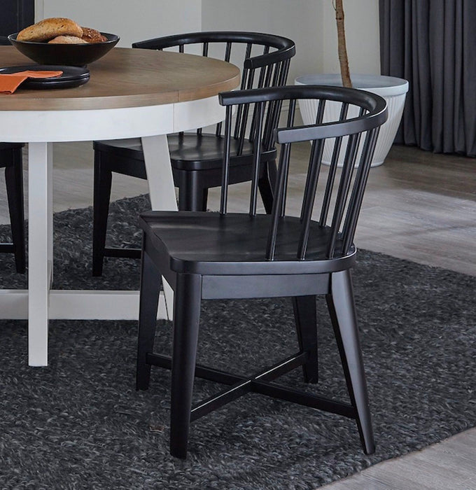 Americana Modern Dining - Round Dining Table And 4 Black Barrel Chairs - Cotton