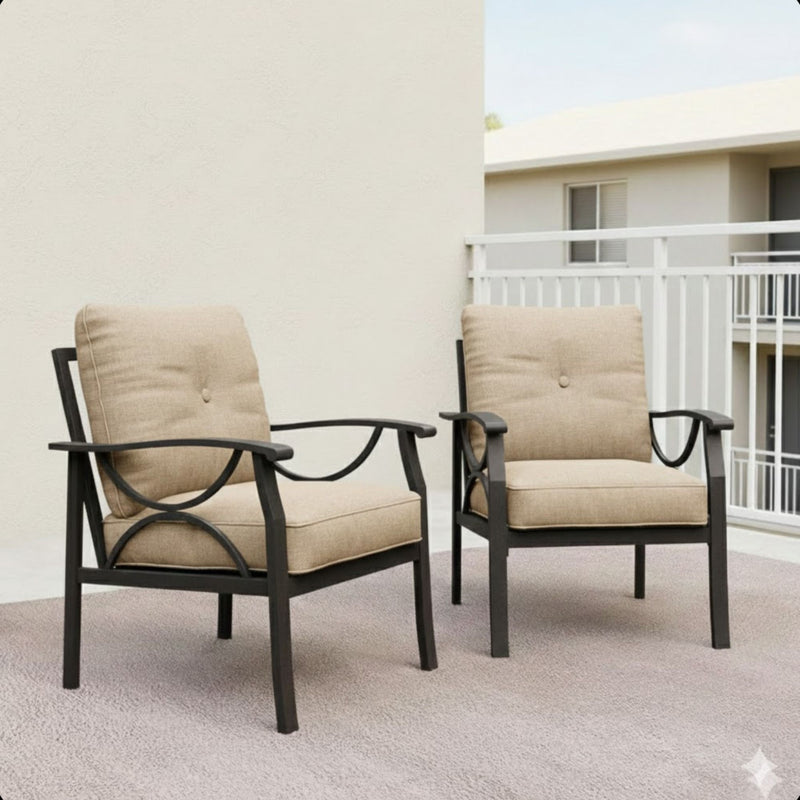 All-Weather Armchairs With Cushions, Modern Sculptural Design (Set of 2)