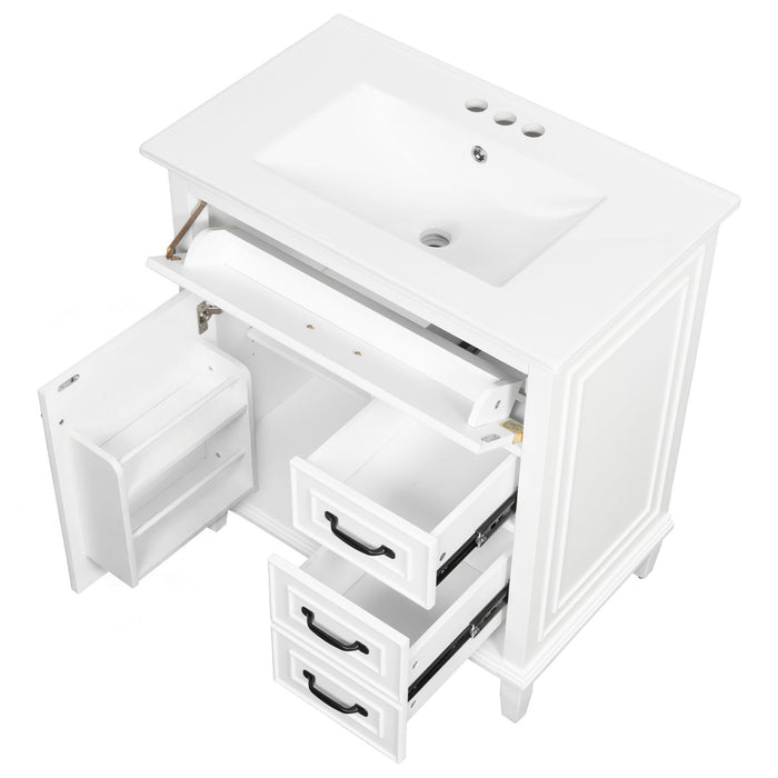 Bathroom Vanity With Sink Top, Flip Drawers, Adjustable Shelf