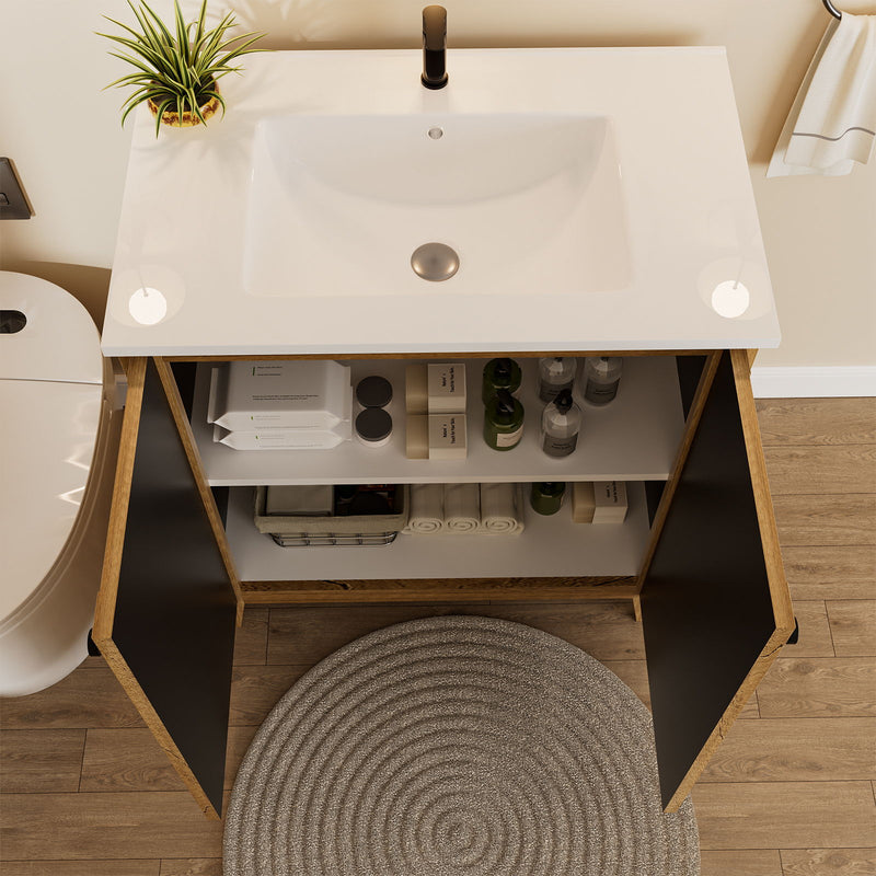 Folding Floor Cabinet With Ceramic Sink, Space Saving