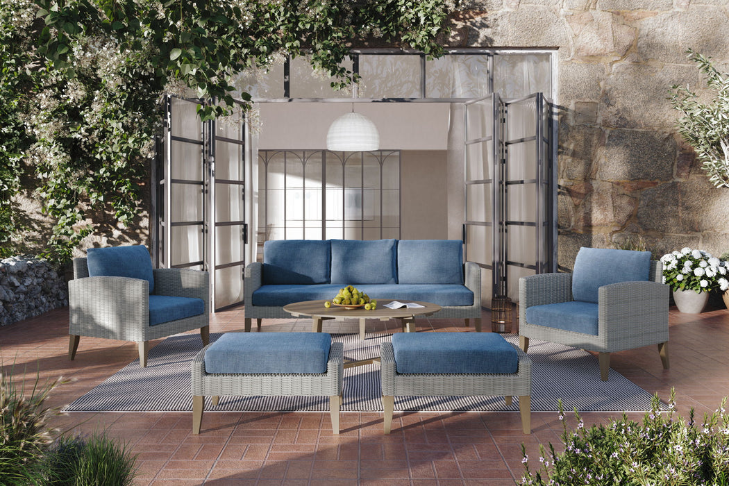 Carezza - 5 Piece Set (Sofa & 2 Club Chairs & 2 Stools) - Dark Blue