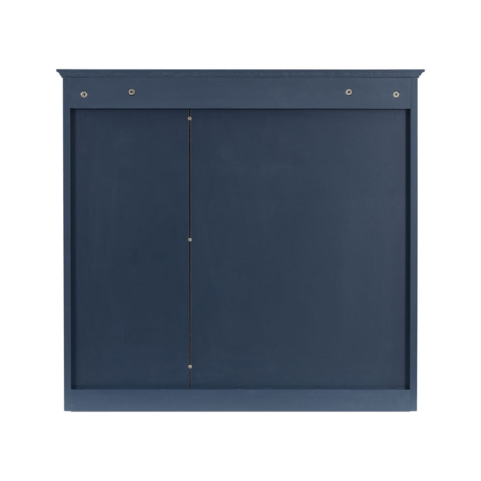 Bathroom Vanity With Top Sink, 2 Doors And 3 Drawers, Freestanding Set With Mirror Cabinet