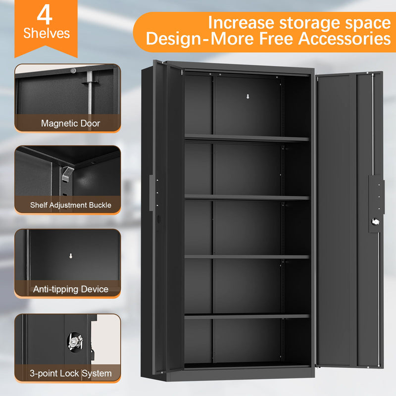 2 Door File Cabinet With Lock, 4 Adjustable Shelves, Heavy-Duty
