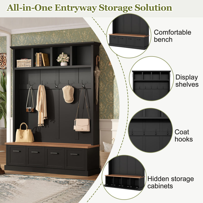 Hall Tree With Storage Bench Mudroom Coat Rack With 6 Hooks