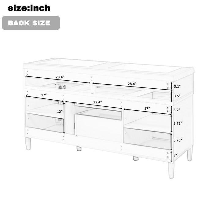 Bathroom Vanity Cabinet Only, 3 Drawers & 2 Doors, Adjustable Shelf, Soft Close Hinges - White