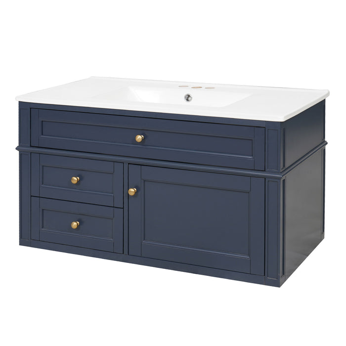Modern Wall Mounted Floating Cabinet With Double Drawer And Sink