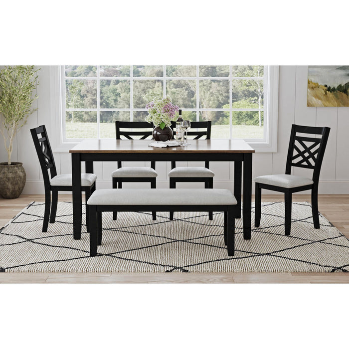 Brooks - 6 Piece Dining Set With Table, 4 Wood Back And Upholstered Seat Chairs, And Bench