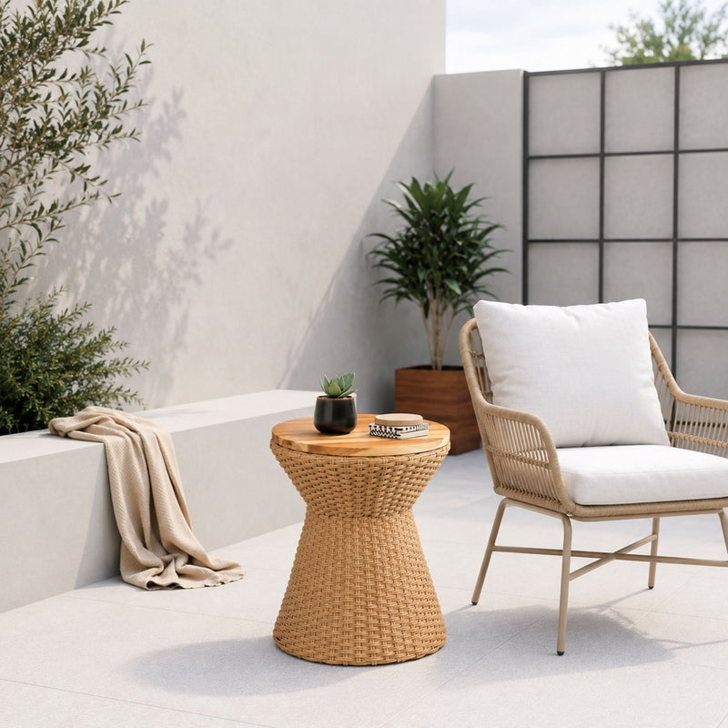 Stool With Lid, Wicker Accent Table, Indoor Outdoor Side Table - Brown White