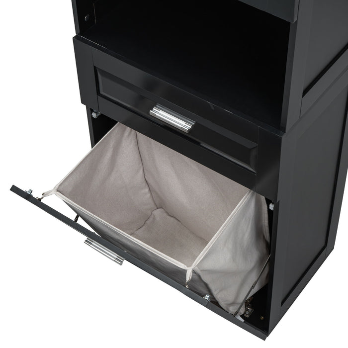Tall Bathroom Cabinet With Tilt-Out Laundry Basket And Upper Storage