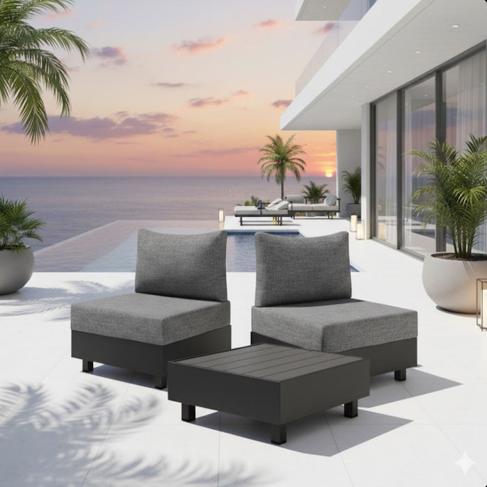 Square Slatted Patio Coffee Table With Rust Resistant Accents - Gray