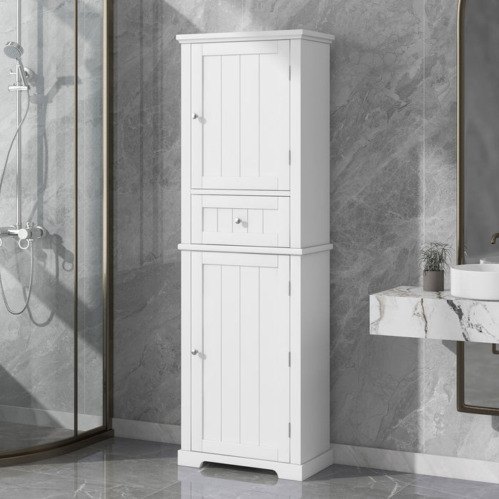 Tall Freestanding Bathroom Storage Cabinet With Drawer And Adjustable Shelf
